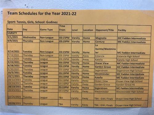 2021 schedule